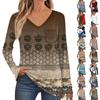 Women's Fashion Long Sleeve V-Neck Pullover Printed T-Shirt Top With Pocket