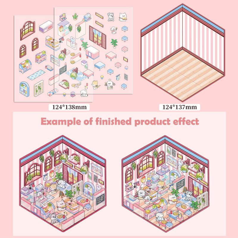 1 комплект забавных наклеек для супермаркета, кондитерской, милые наклейки с изображением мультяшных сцен, креативные трехмерные наклейки для укладки в домике