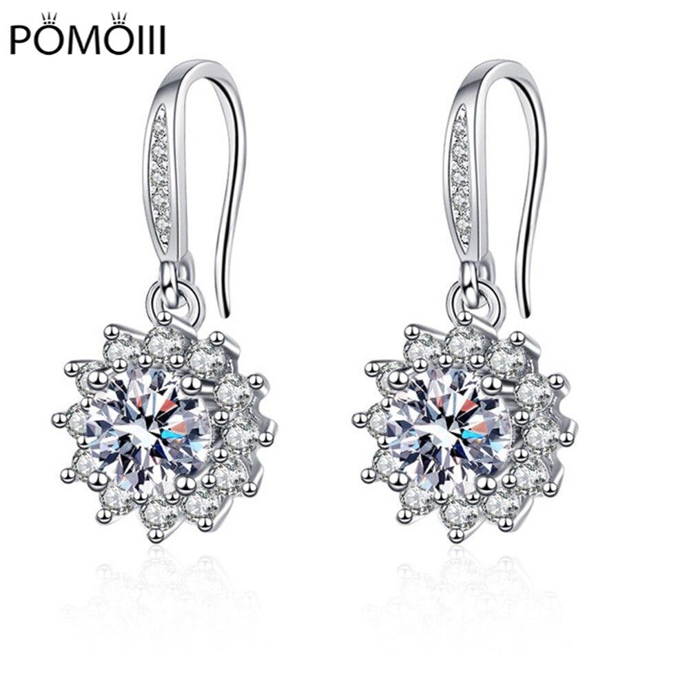 New Women Earring Pendant 925 Silver Sun Flower Ear Hook Studs Micro-inlaid Zircon A Pair Piercing Hoops Earring Jewelry Gift