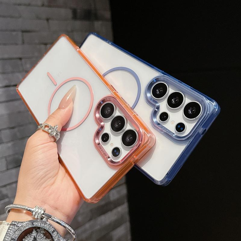 Metal Lens Frame Clear Phone Case For Samsung S25 Plus S24 FE S23 Ultra A16 A56 A36 A55 A15 Soft Edge Shockproof Wireless Charge Magnetic Back Cover