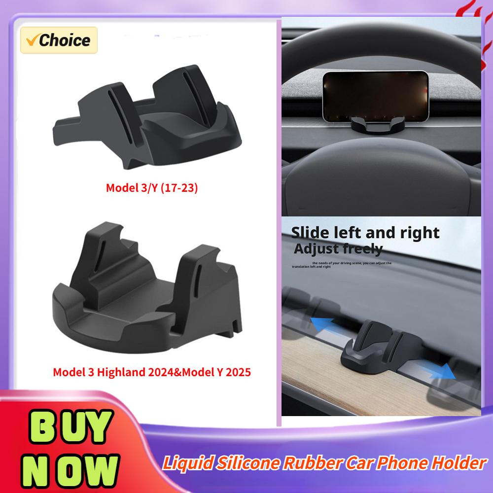 For Tesla Y Highland 2017-2025 Liquid Silicone Rubber Car Phone Holder Dashboard Air Vent Clip-on Stand Car Accessories