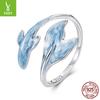 S925 Sterling Silver Guppy Open Ring, Blue Small Fresh Fish Tail Adjustable Ring