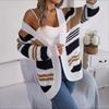 Women's Autumn and Winter Casual Striped Pocket Long Sleeve Cardigan Sweater
