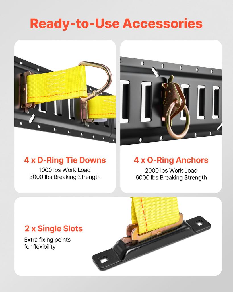 VEVOR E-Track Tie-Down Rail Kit, 4 Pack 0.4 m E Tracks Set