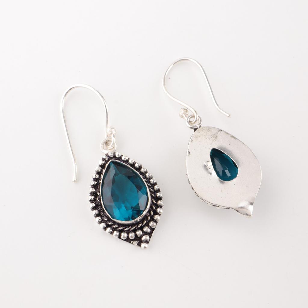 Blue Apatite Gemstone Earrings 925 Sterling Silver Handmade Jewelry Gift For Mom EE-164-15
