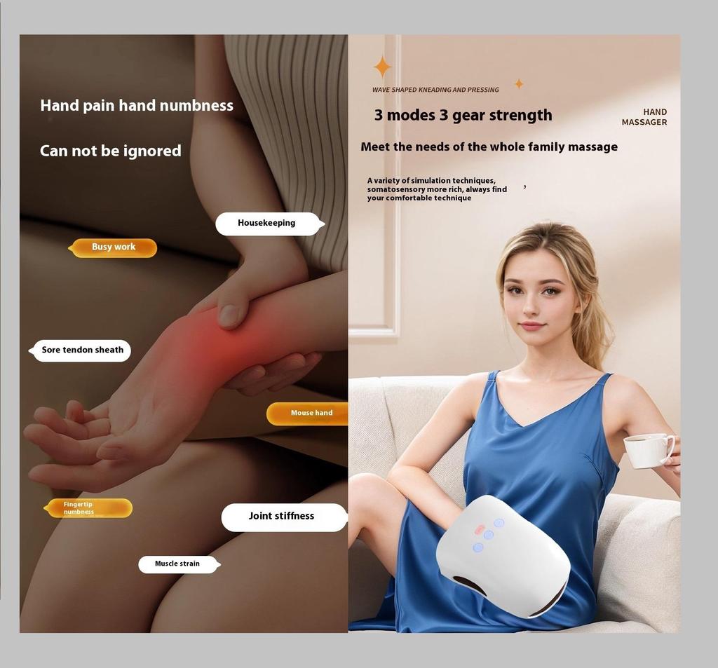 3D Массажер для рук с воздушной компрессией и подогревом - Облегчение боли в пальцах/ладонях/запястьях, Регулируемая теплая терапия