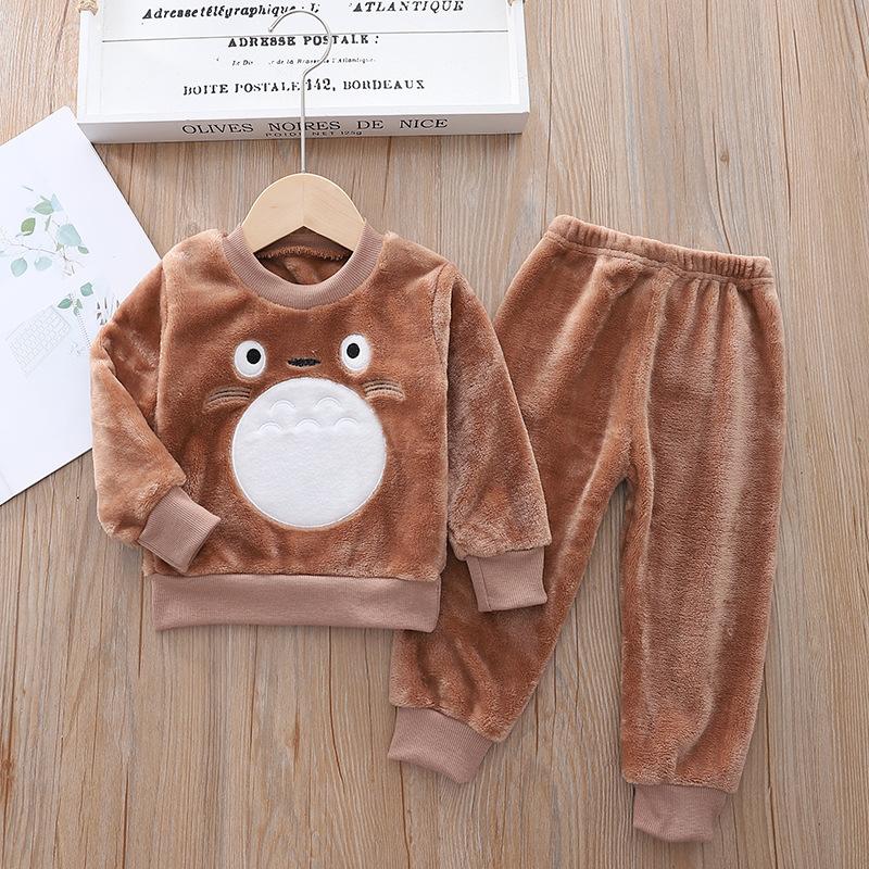 Children's Autumn and Winter Pajamas with Cartoon Bear Flannel Set of Home Clothes