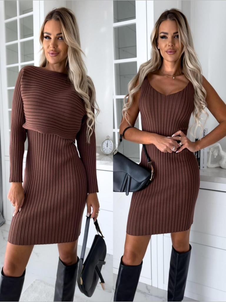 V Neck Solid Color Strap Dress Waist Hugging Elegant Rib Bodycon Dress for Women Sleeveless Loose Dresses Causal Long Sleeve Tops Dress Suits