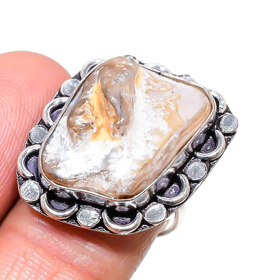 Жемчуг Бива Ручная работа Ювелирное изделие из стерлингового серебра 925 пробы Кольцо Размер 7,5 D4z71