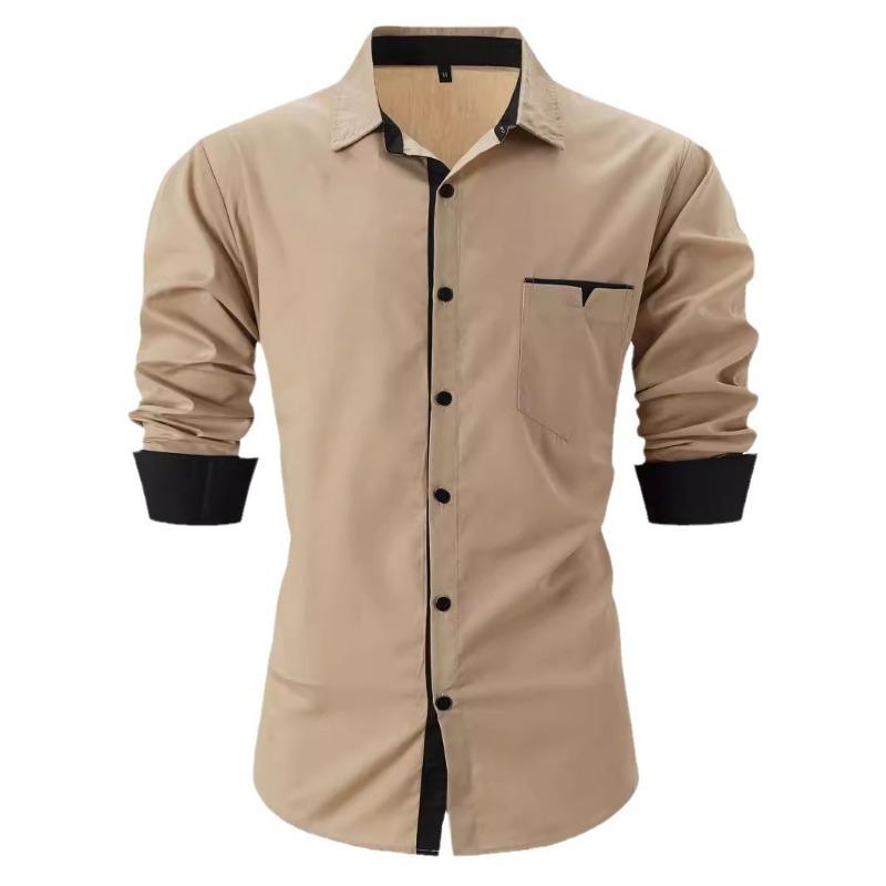 Men's Spring Autumn Men's Fashion Checkered Color Blocked Business Slimming Casual Shirt Long Sleeved Shirt