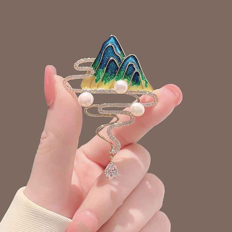 Landscape Freshwater Pearl Tassel Brooch Elegant Atmospheric Simple  Corsage Suit Formal Accessories Pins Jewelry