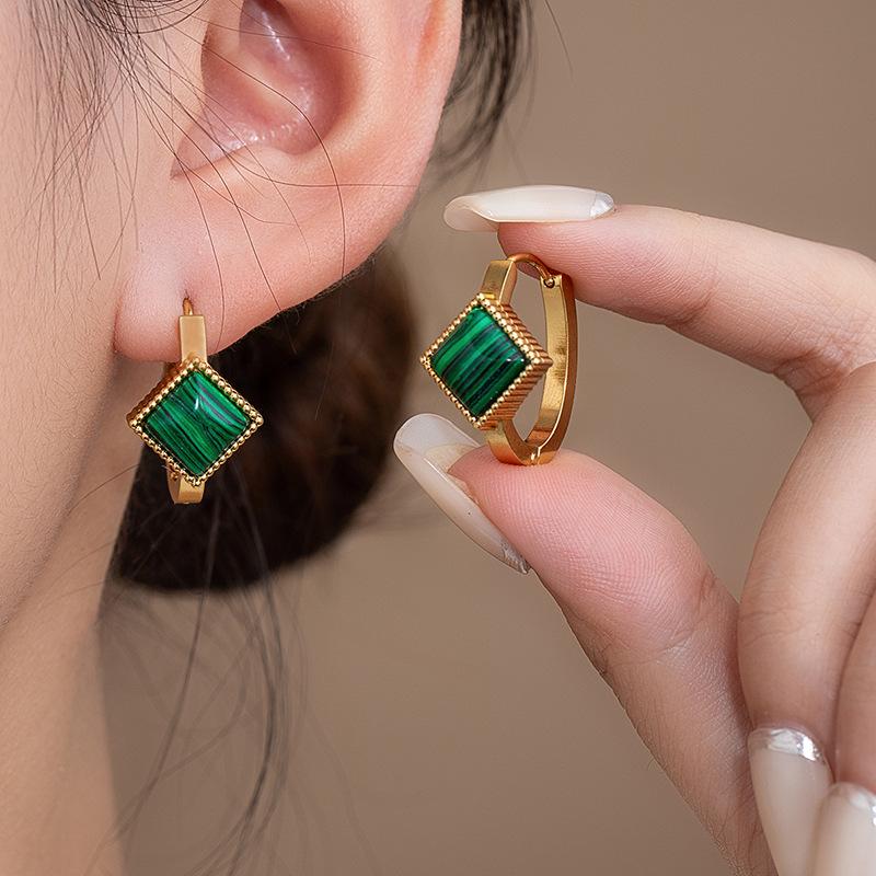 Высококачественные геометрические серьги-гвоздики из нержавеющей стали с имитацией синего бирюзового кошачьего глаза