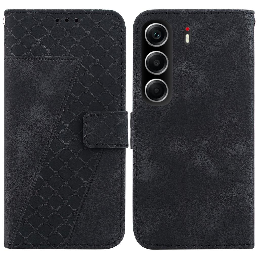 For TECNO Camon 40 4G Stand Case 7-Shaped Pattern Imprint Leather Phone Cover with Strap