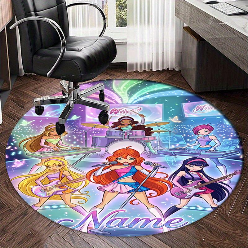 Custom Name Winx Club Printed Round Rug Carpet Chair Rug Area Rug Entryway Doormats,for Office Chair Living Room Bedroom Kitchen Room.