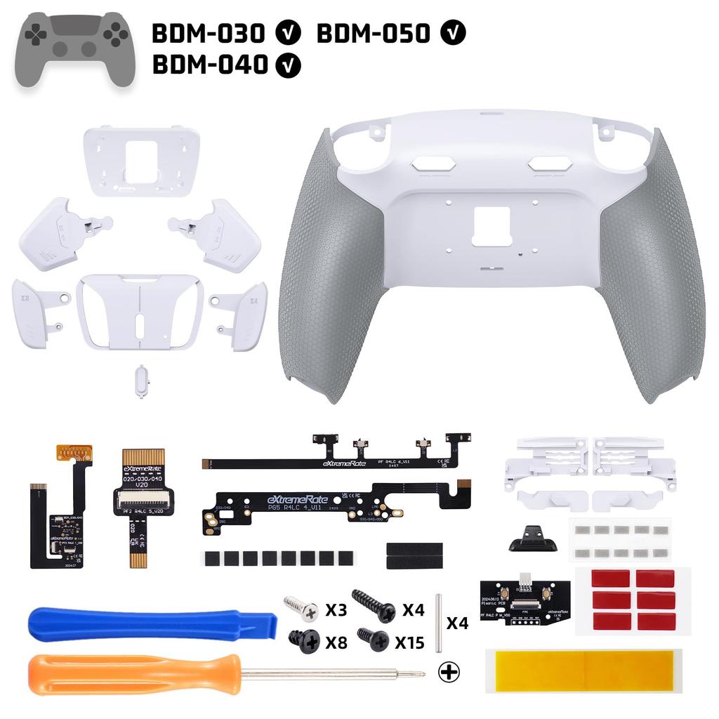 eXtremeRate RISE4 Plus MAX Back Paddle Kit Compatible with PS5 Controller 040 050 with Bottom Shell Clicky Trigger Stop Rubber Remappable Back Button