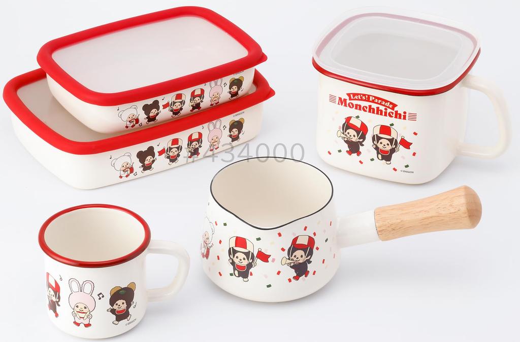 Fuji Enamel Monchhichi Milk Pan, 12cm, Let's! Parade Pattern, MN50A12M