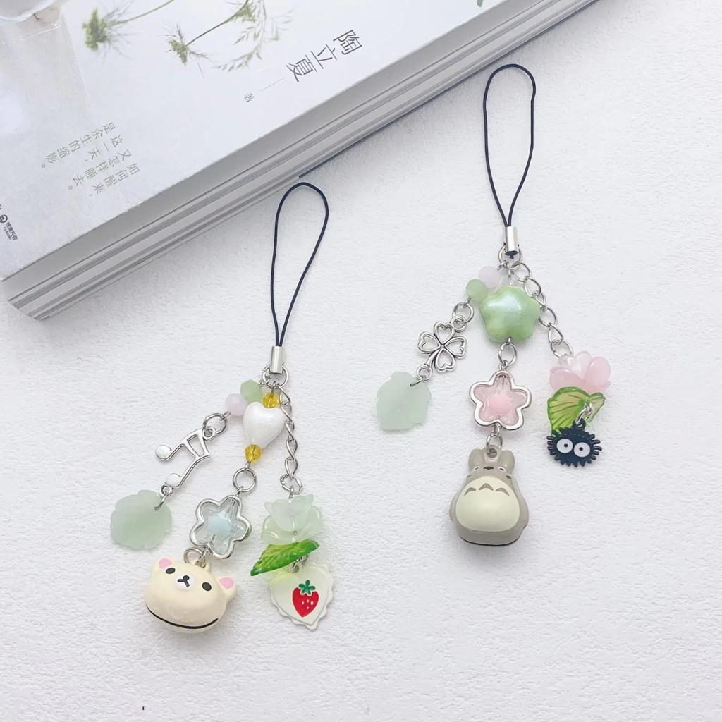 Милый мишка Рилаккума Колокольчик Совпадающие брелки для телефона Ручной работы Тоторо Кошка Звезда Подвесная цепочка Подвеска с бусинами Брелок-книжка для карточек Подарки