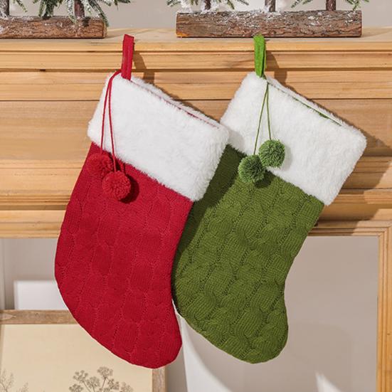 Рождественские чулки 17 дюймов Большие Вязаные Каминные Подвесные Чулки с Белой Манжетой из Искусственного Меха для Украшения Рождественской Вечеринки