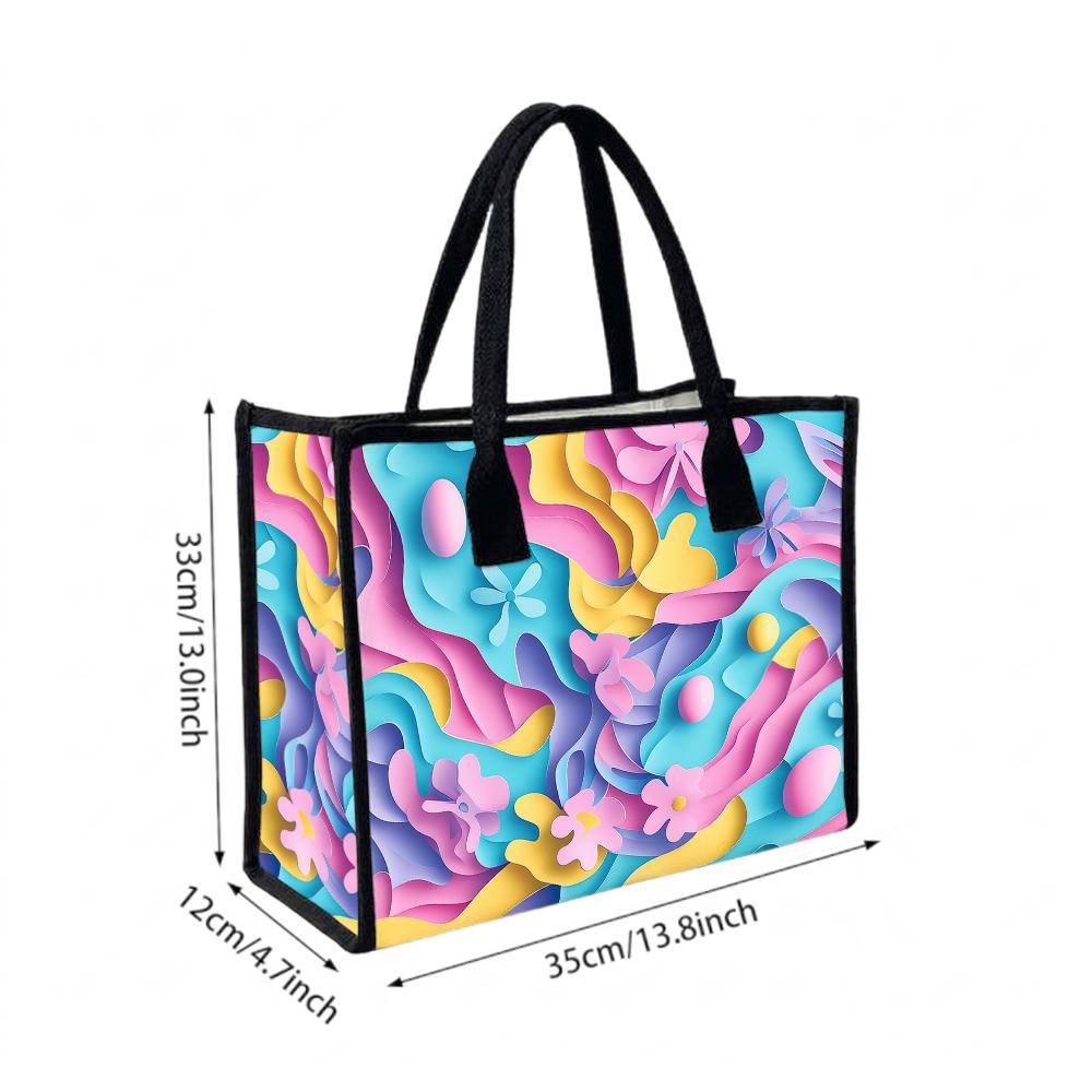 Colorful Floral Pattern Tote Bag Fashion Casual Large Capacity Daily Handbag for Women Shopping Travel Use