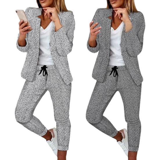 2Pcs/Set Women Blazer Pants Suit Notched Collar Slim Fit Long Sleeves Anti-pilling Formal Women Coat Pants Suit Clothes Suit