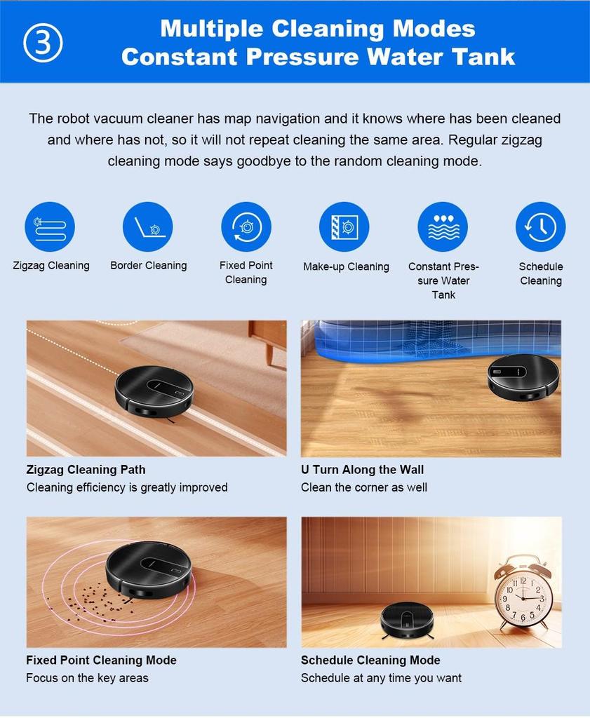 Liectroux N7S-U Robot Vacuum Cleaner and Wet Mop Combo, Smart Mapping, WiFi App, 6000Pa Suction