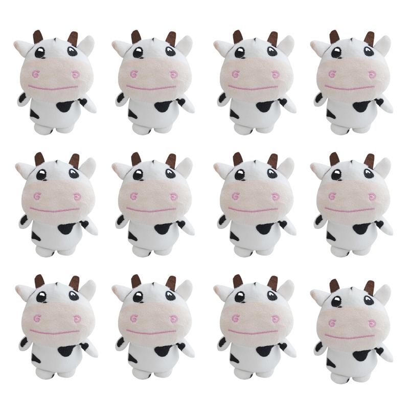 1-12Pcs Plush Cow Keychain Cow Plushie Animal Toy Kawaii Spotted Cow Keyring Women Bag Animal Decor Christmas Birthday Gift