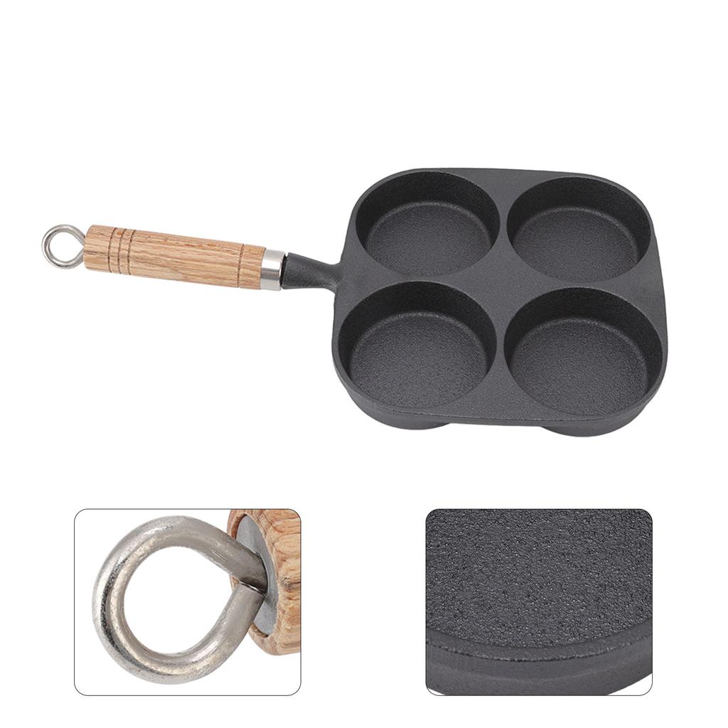 Egg Pan 4 Cup Egg Frying Pan with Wooden Handle for Breakfast Pancakes Omelettes
