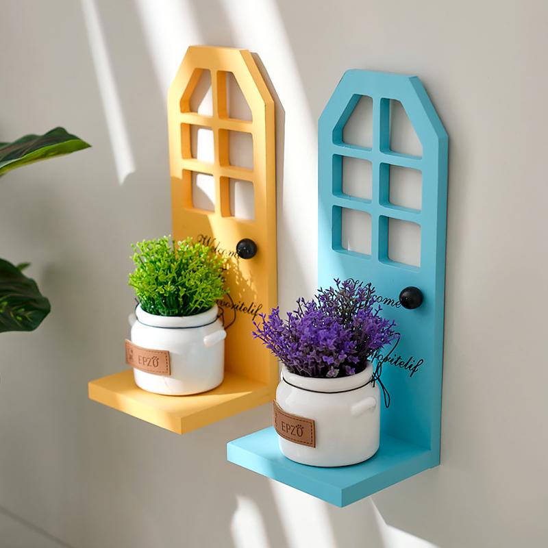 1Pc Plant Stand Warm Wood Rural Style Wall Hanging Retro Storage Rack Wall Decoration Tricolor