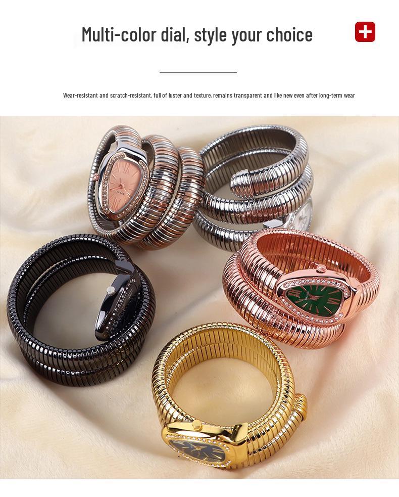 Женский модный браслет в форме змеи с кварцевыми часами - Креативный хип-хоп стиль