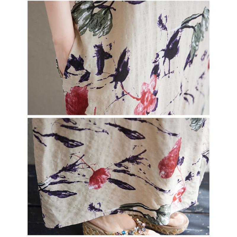 DIMANAF 2025 Лето Большой Размер Новое Платье Пляжное Повседневное Базовое Свободное V-образный вырез Женское Винтажный Принт Длинное Платье Макси