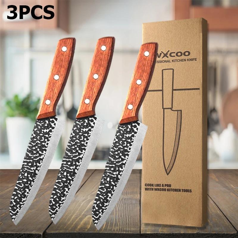 Stainless Steel Hammered Butcher Knife Cooking Chef Knife Hand-Forged Meat Vegetables and Fruits Kitchen Knife Kitchen Supplies