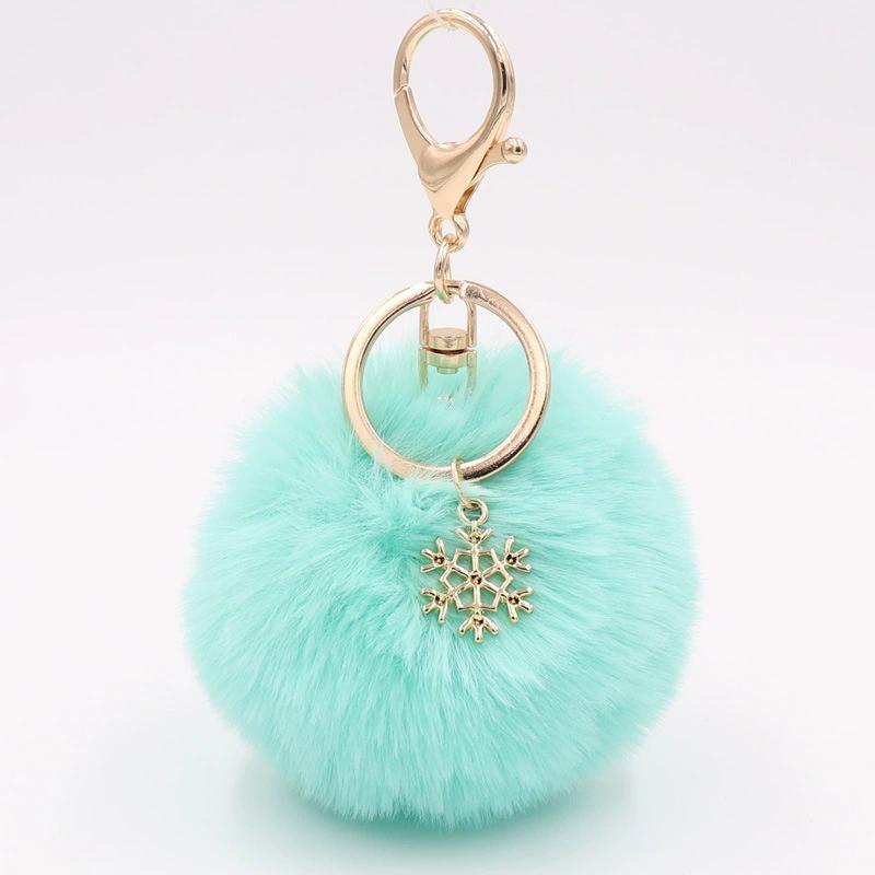 WTEMPO 4PCS Snowflake Plush Keychains Metal Snowflake Plush Ball Pendants Creative DIY Bag Keychains Holiday Gifts