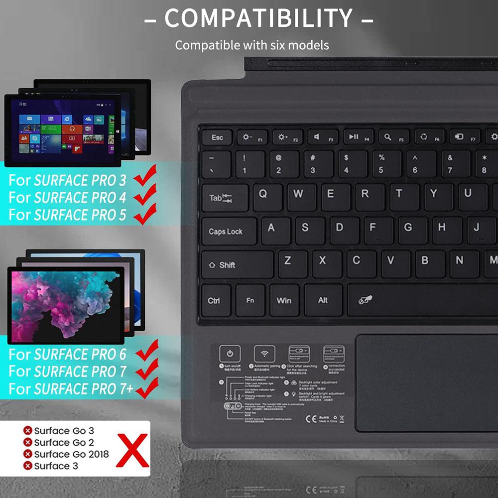 Wireless Bluetooth Keyboard Magnetic Type Cover Trackpad for Microsoft Surface
