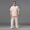 Мужская одежда, спортивный костюм большого размера, летний костюм для мужа, льняная футболка, модный мужской комплект, китайский стиль, плюс из двух предметов
