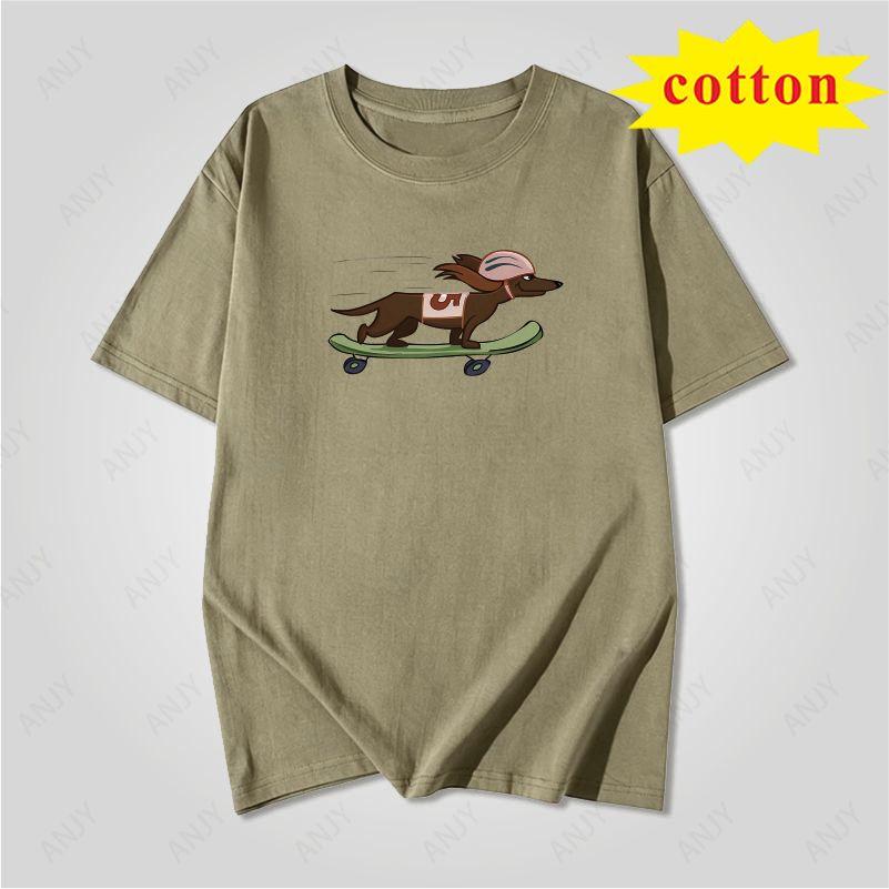 Fun Skateboarding Sausage Dog Printed Short Sleeved Tshirt With Funny Dog Pattern Unisex Casual Top