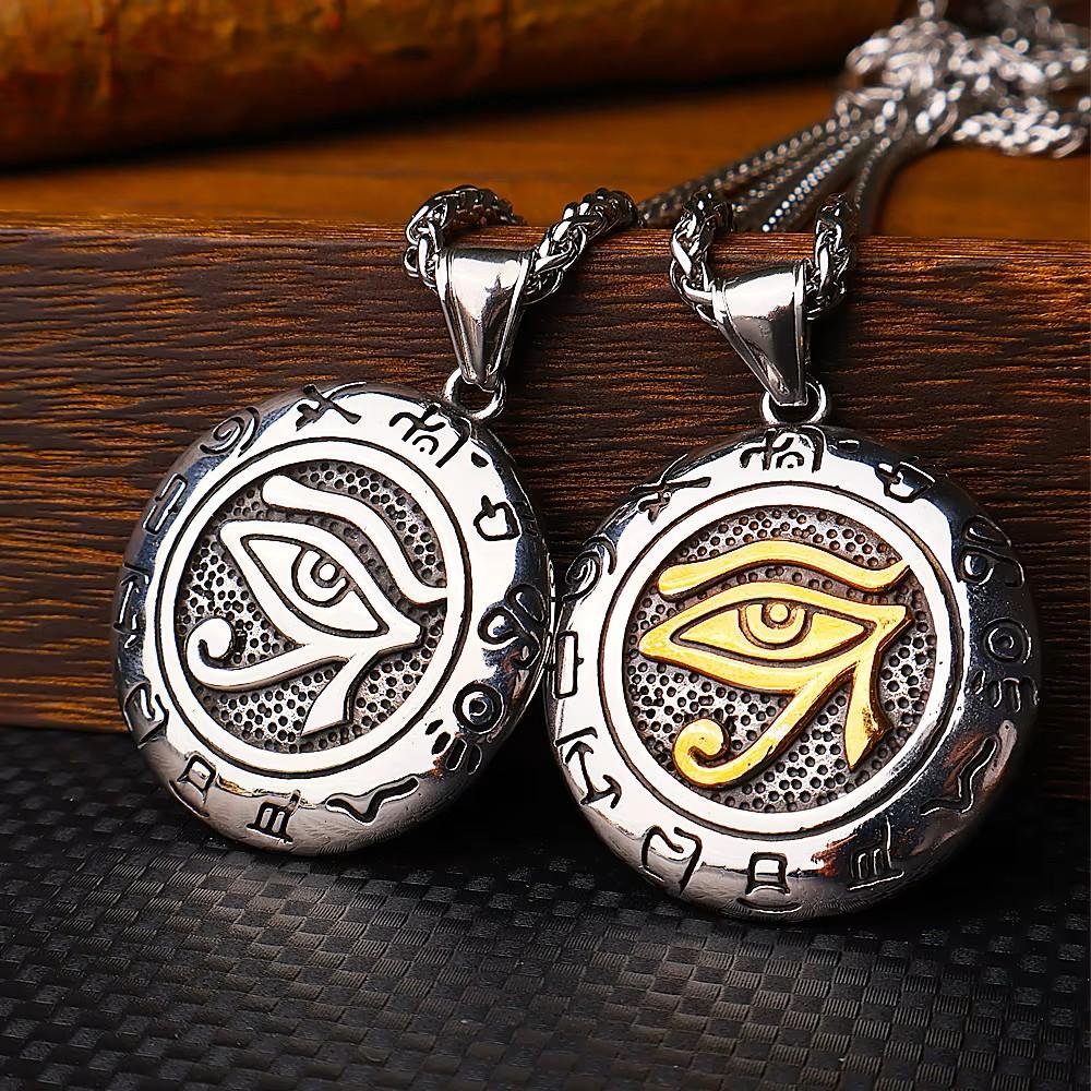 Eye Horus Necklace Pendant Amulet Talisman Ancient Egypt Egyptian Heal Protection Stainless Steel Jewelry Gift Hip Hop Rock Goth Gothic