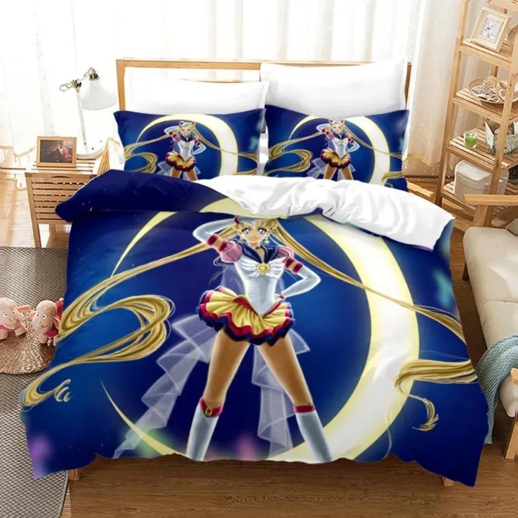 Комплект постельного белья Anime S-Sailor & M-Moon, пододеяльник, одеяло, комплект постельного белья, наволочка, размер King Queen Twin для мальчиков и девочек взрослых