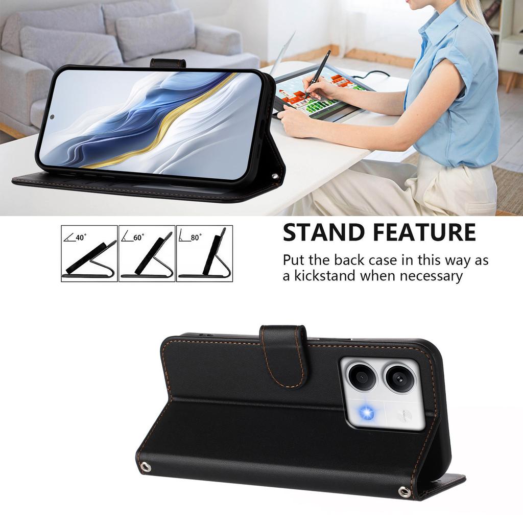 For Xiaomi Redmi Note 13 5G (China)/Xiaomi Redmi Note 13 5G Leather Case Wallet Stand Phone Cover with Wrist Strap