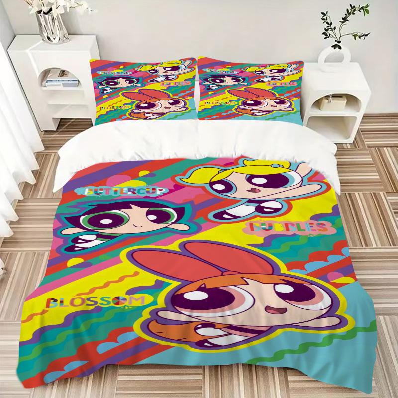 Powerpuff Girls Adventure Print 3Pcs Bedding Setduvet Cover With 2 Bedropillowcase Home Birthday Gift