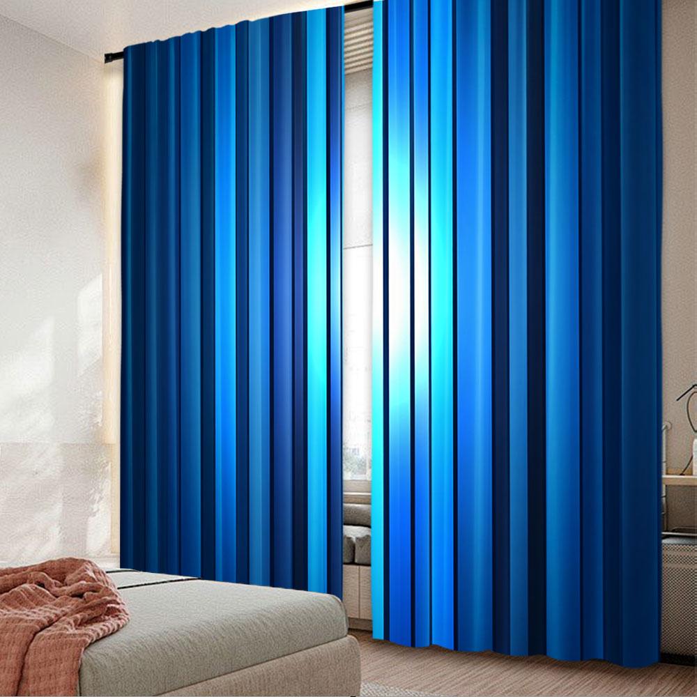2Pcs Harbour Stripe Curtains Vibrant Nvay Blue With Thin Vertical Lines Modern Design Living Room Bedroom Window Drapes