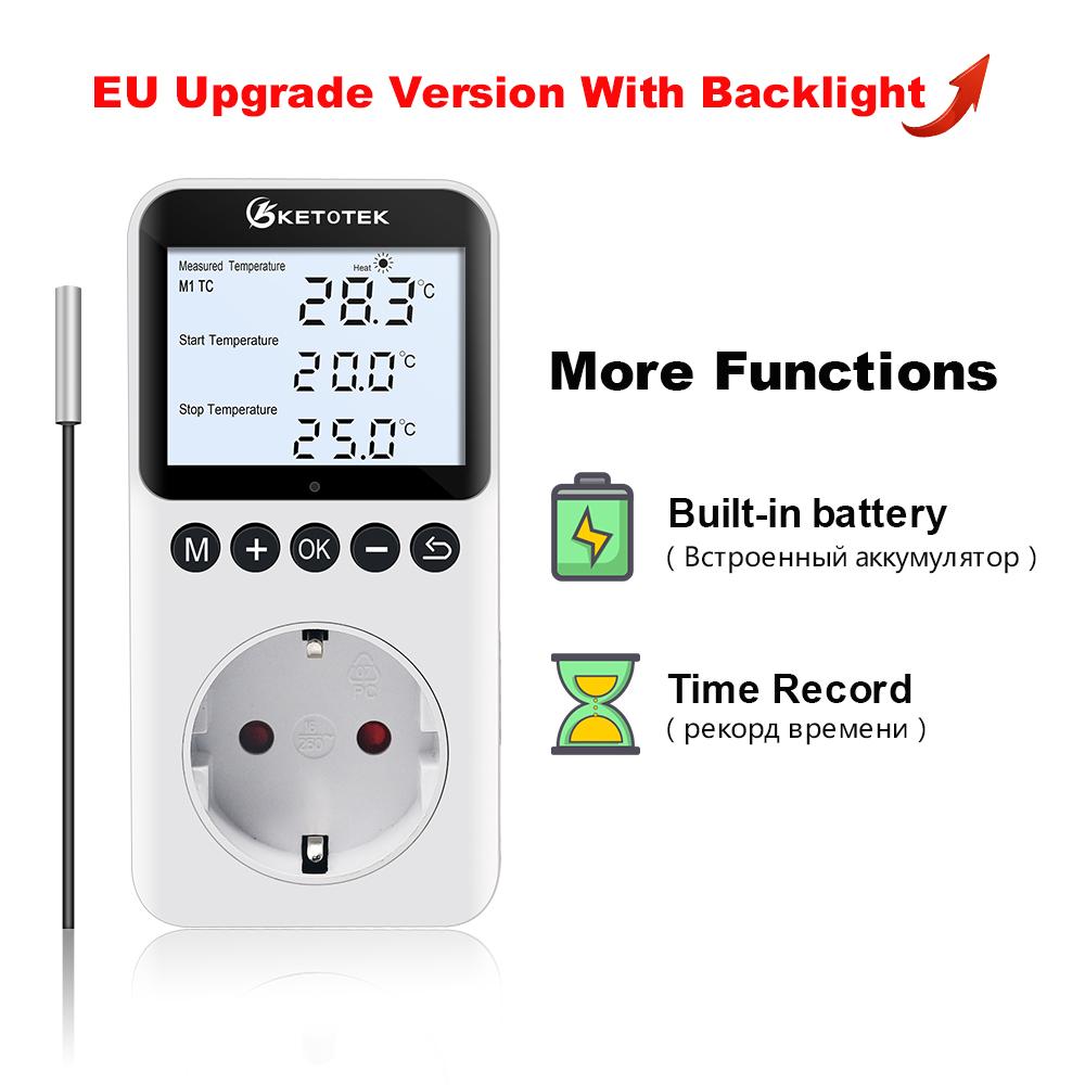 Ketotek Цифровой термостат день/ночь, регулятор температуры, розетка 230 В, 16A, розетка термостата, отопление, охлаждение, вилка европейского/британского/американского/австралийского/французского стандарта
