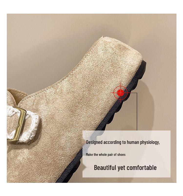 Женские ретро-тапочки Birkenstock с толстой подошвой, флисовой подкладкой и меховым круглым носком для осени/зимы.