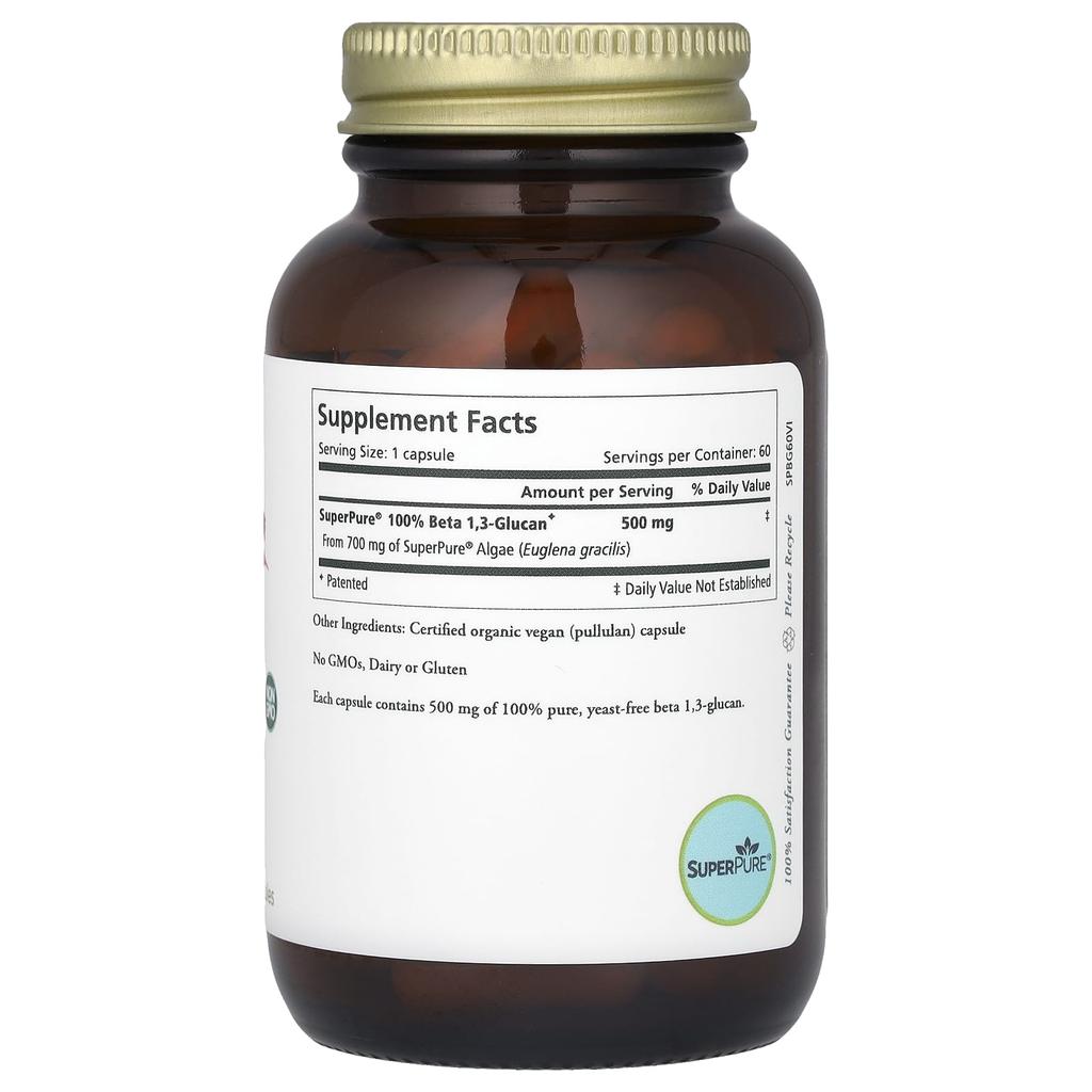 Superpure Beta 1,3 Glucan, Algae Extract, 60 Capsules (500Mg Per Capsule)