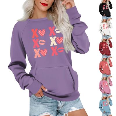 Женская повседневная кофта-пуловер с принтом ко Дню святого Валентина, с рукавами-заглушками и карманом сверху