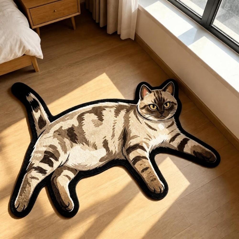Non Slip Cat Floor Mat Absorbent Bedside Carpet Room Accessory Cat Shaped Rug Bathroom