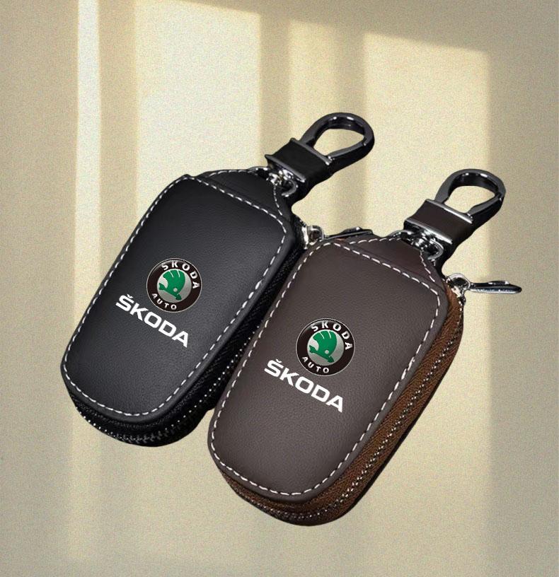 LQLT3 Leather Car Remote Key Cover Keychain Case Bag Protector for Skoda VRS Octavia 2 3 Rapid Kodiaq Karoq Fabia Kamiq Superb