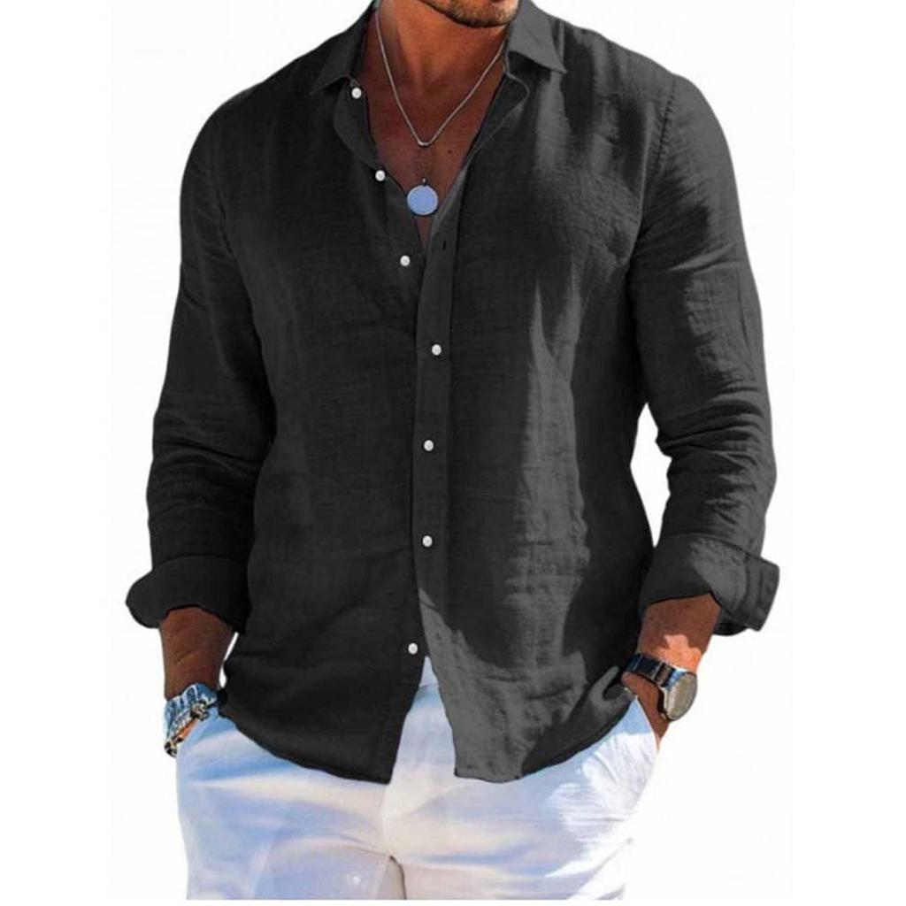 Men's Long Sleeve Linen Shirt Turn-Down Collar Shirt Business Casual Shirt Business Shirt Regular Fit Shirt