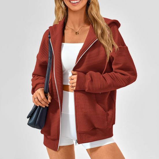 Осень-зима Женское пальто с капюшоном, застегивающееся на молнию, с завязками на шнурке, длинные рукава, однотонные карманы