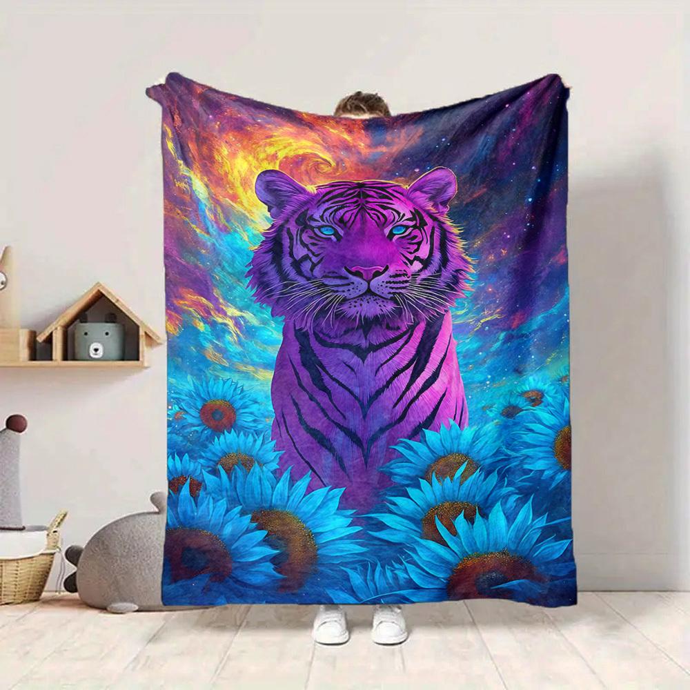 1pc Cosmic Tiger Blanket - Lightweight Flannel Fleece with Digital Printing, Soft Warm for Sofa, Travel, Camping, Office yy251018338