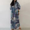 ZANZEA Женское летнее платье с принтом, повседневное, с V-образным вырезом, свободного кроя, с рукавом 3/4, длинное